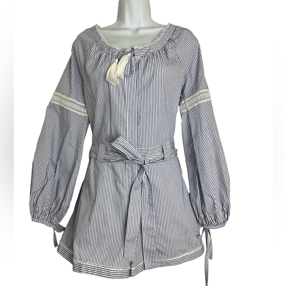 Haute Hippie Playsuit Romper Navy/White Stripe Off Shoulder Size 4 (Small) - Picture 2 of 10